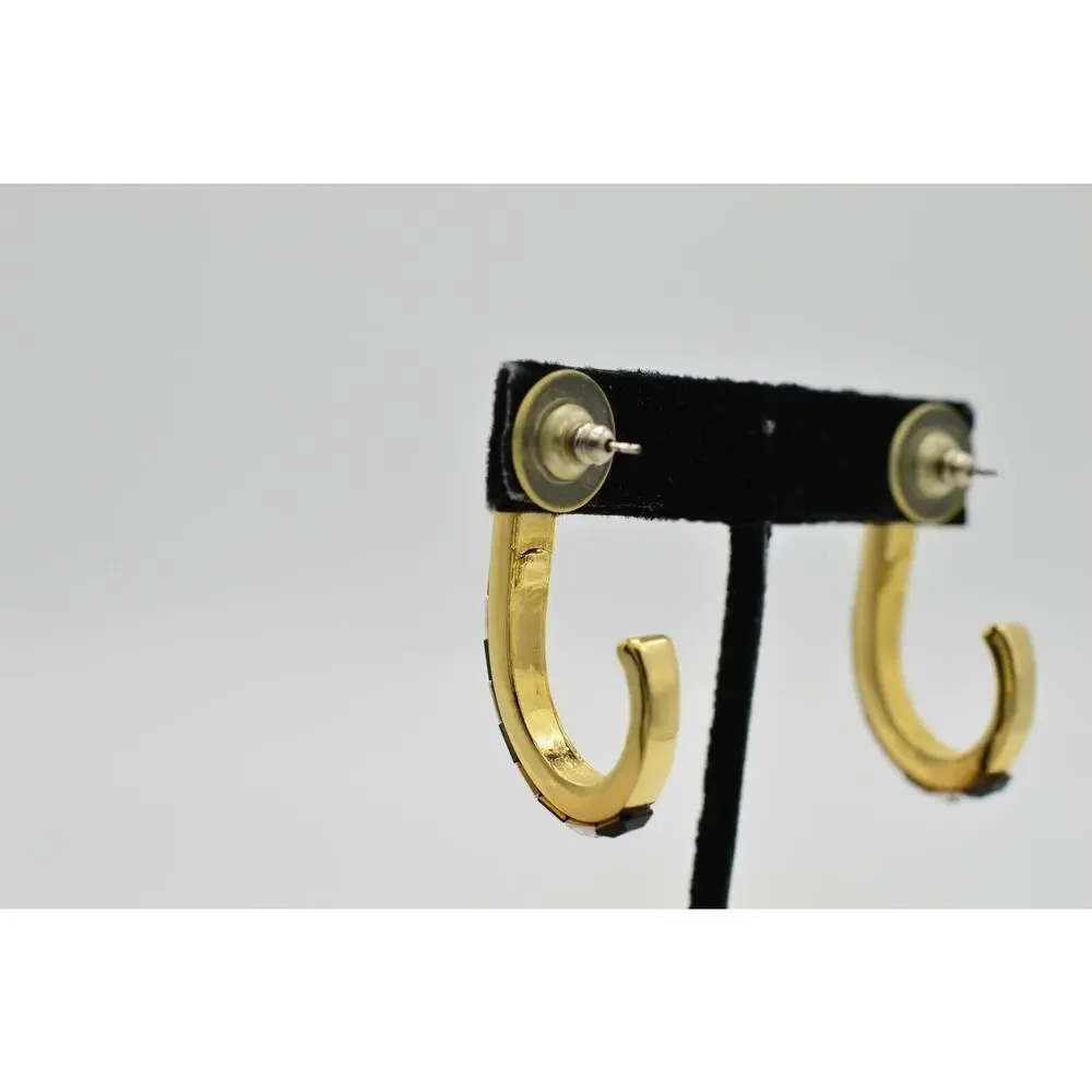 Vintage Crystal Earrings Gold Black Clear Square Rhinestone Gold Tone 1980s 9L